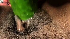 Suggestive cyndy blackslave drills cucumber deep with wild squirt on webcam