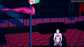 morrigan doing table dance in see-through outfit for halloween