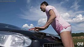 naked men at car wash end with gay jerk and massive cumshot! 🚗💦