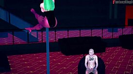 morrigan doing table dance in see-through outfit for halloween