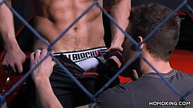 strong gay couple fucks hard on red car roof