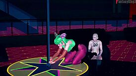 morrigan doing table dance in see-through outfit for halloween