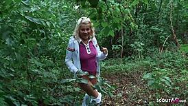 German teen persuaded for blowjob on playground for money