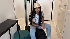 Naughty delivery girl mishandles tantaly package, gets her tight pussy pounded hard