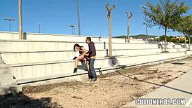 cute girl bent over and fucked in public outdoor blowjob