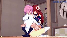 Shamiko Yuko Yoshida and Momo Chiyoda in Intense Futanari Sex. Demon Girl Next Door Hentai Action!