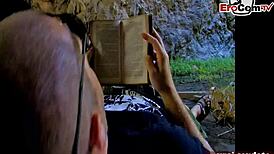 Skinny French teen tries outdoor anal with friend.