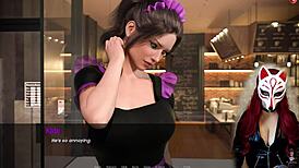 Redhead milf Kate in maid cosplay stockings!