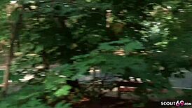 German teen persuaded for blowjob on playground for money