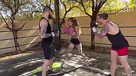 Bi MMF Threesome with Girl Boxer Banging Two Huge Cocks Hard