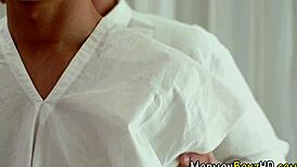 Old bishop and young man in uniform share taboo moment