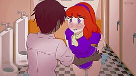 red-haired daphne strips in toilet for stranger, no shame. scooby-doo hentai parody 2025 rocks.