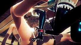 yaoi femboy mizu gives blowjob then sits on chair for bareback creampie with monster cock