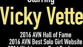 Vicky Vette creams milf pussy with two purple vibrators