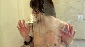 Megan Marx tries messy shower sex positions with cumshot.