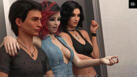 Naked wife in threesome gameplay