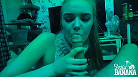 scandinavian babe sucks a monster cock while groping herself in the dark