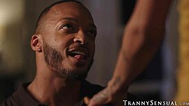 damn! kinky redhead tranny rubi maxim rides big black cock bare and hard