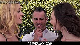 PervFamXX - Teen Step Daughters Liz Jordan and Jazmin Luv Threesome on New Years