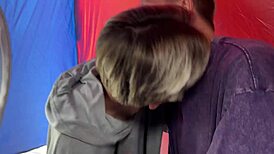 daddy and stepsons get juicy with two cute twinks in forest tent