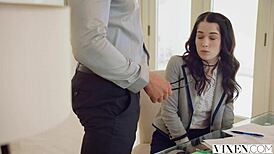 Hot brunette student intensely fucks teacher in doggy and cowgirl.