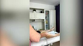 Sugarnadya waxes her client's slender legs for that foot fetish close-up