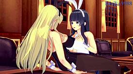 Ikaruga a Katsuragi jako bunny girls v intenzivním futanari sexu v 3D kresleném pornu