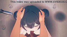 Ryuka Kisaki performs fellatio in Blue Archive.