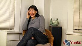 Fit shy Angela James humps the counter to multiple orgasms!