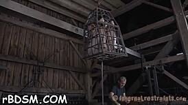 Intriguing sadomasochism training where bound submissive undergoes femdom bondage and hardcore fucking