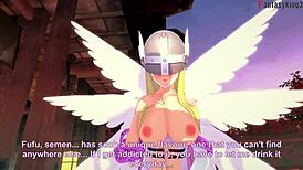 Bold Angelwomon Evolves To Fuck Three Digimon