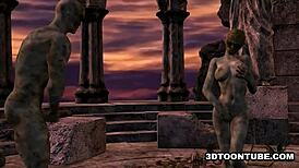 3D Cartoon Zombie Babe Double Teamed Outdoors Fantastically