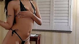 bikini dancer performs pov deepthroat on black cock