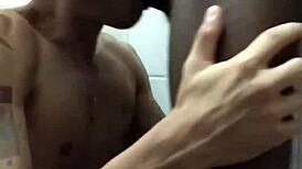 hooking up with sneaky guy at train station, sucking big black cock