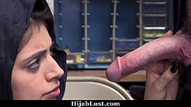 hot hijab teen 18+ lets mall guard fuck her to avoid trouble. bent over doggystyle in the shop.