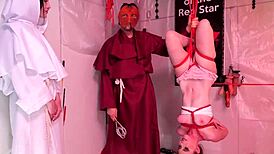 Bound submissive rides cock in rough bdsm anal session