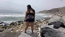 met peruvian prostitute on beach, she drank my cum