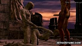 3D Cartoon Zombie Babe Double Teamed Outdoors Fantastically