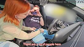 Redhead Deepthroats Driver's Big Cock and Swallows Sperm