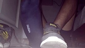 Blue Sweaty Socks And Barefeet Featuring Cumshot