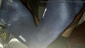 Blue Sweaty Socks And Barefeet Featuring Cumshot