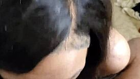 bikini dancer performs pov deepthroat on black cock