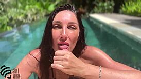 Wow, hot milf drilled by the pool, facial finish! 😍