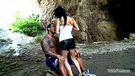 Dirty Milf Whore Screws Young Dude on Public Beach