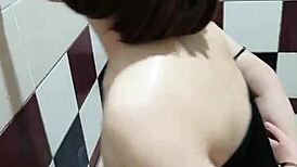 this asian guy practices blowjob training with masturbation