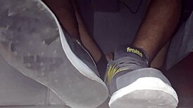 Blue Sweaty Socks And Barefeet Featuring Cumshot