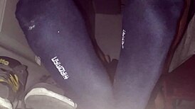 Blue Sweaty Socks And Barefeet Featuring Cumshot