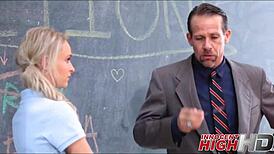 Two Petite Teens Take Turns Pleasuring Teacher