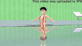 Anime girl swims in micro bikini