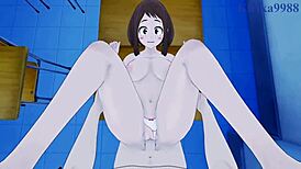 ochako uraraka and izuku midoriya have intense sex in this my hero academia hentai scene.